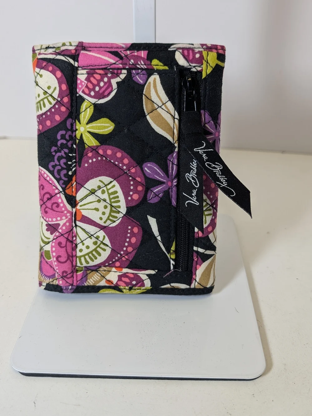 Vera Bradley Quilted Floral Pouch in Black, Pink and Purple